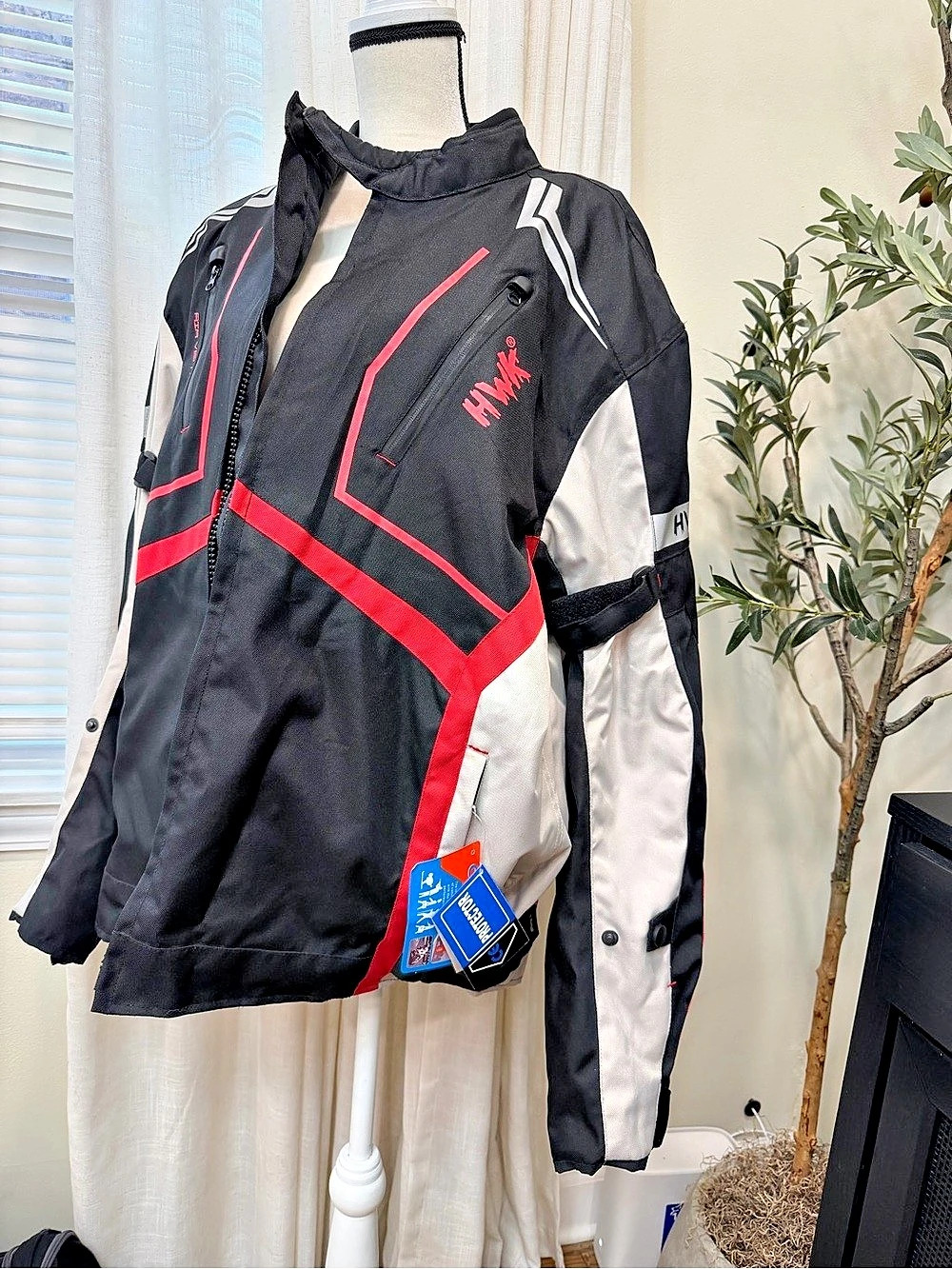 HWK Motorcycle Jacket Color Block Black & White 4XL Padded